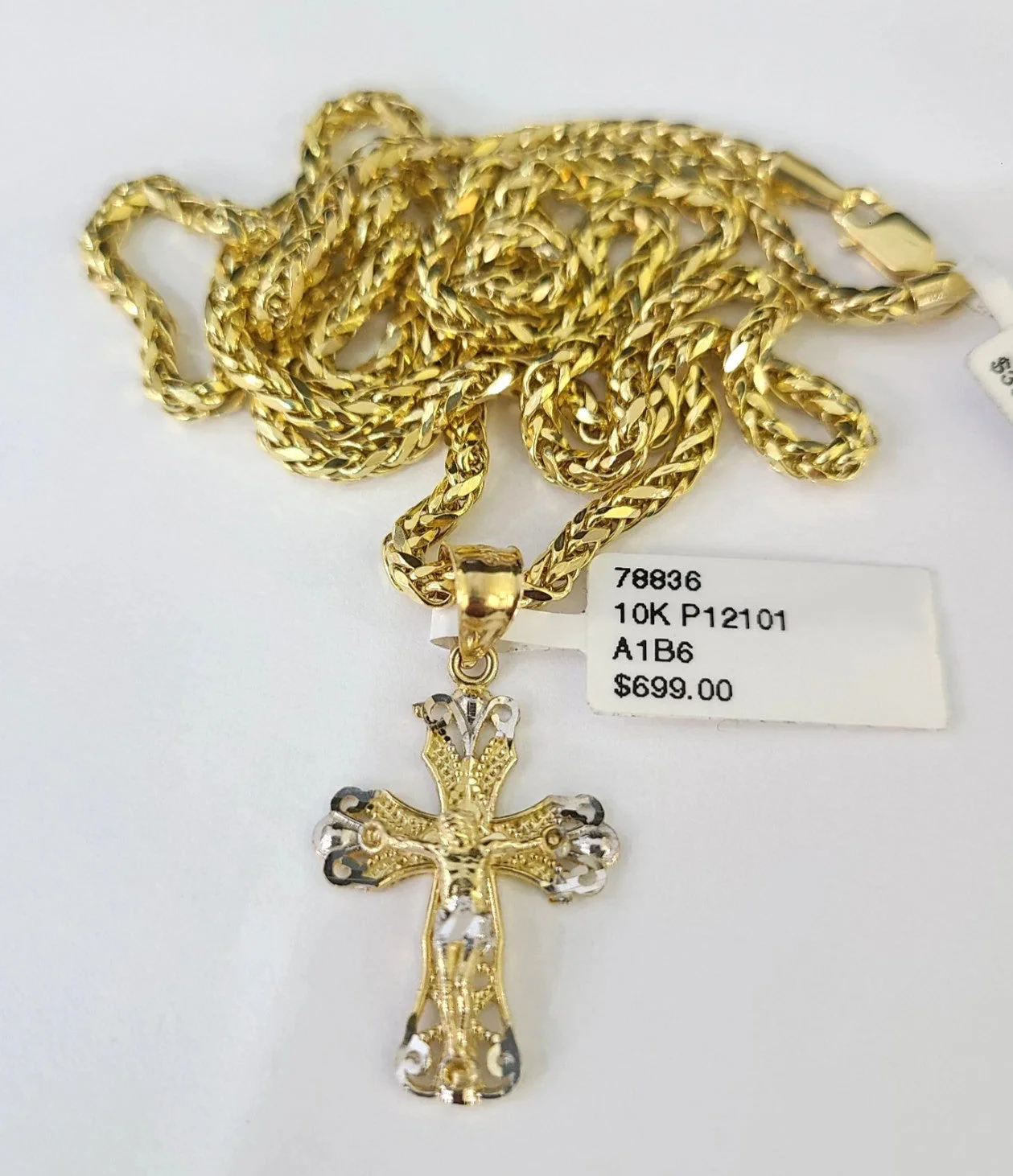 REAL 10k Yellow Gold Palm Chain Jesus Cross Pendant Charm 3mm Necklace - Image 6