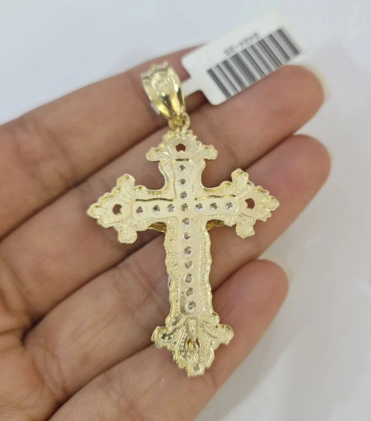 REAL 10k Yellow Gold Palm Chain Jesus Cross Pendant Charm 3mm Necklace - Image 7