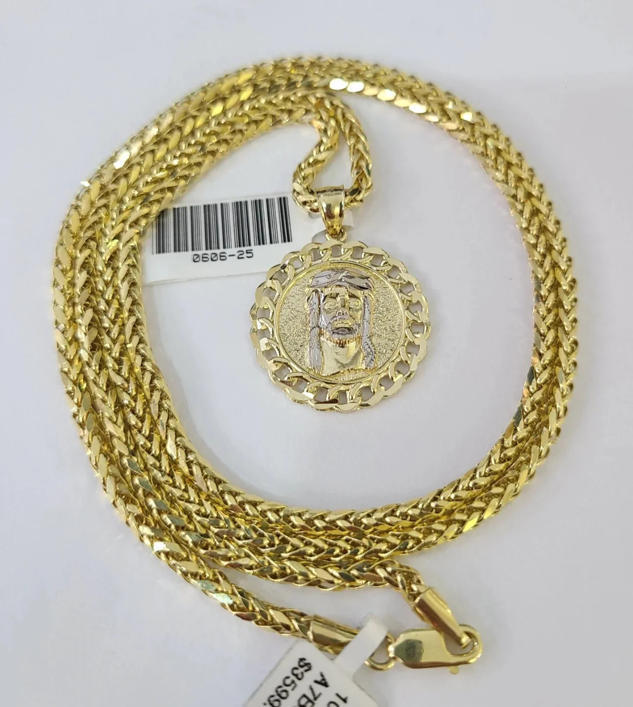 REAL 10k Yellow Gold Palm Chain Jesus Head Pendant Charm 3mm Necklace