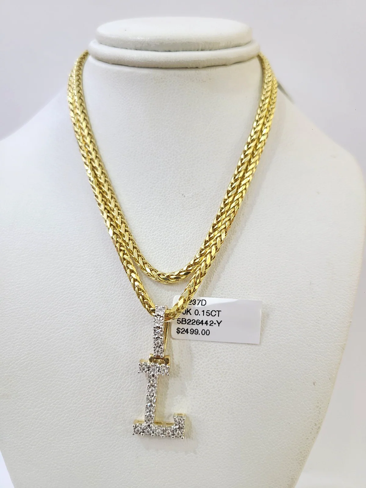 REAL 10k Yellow Gold Palm Chain L Diamond Initial Pendant Charm 3mm SET Necklace