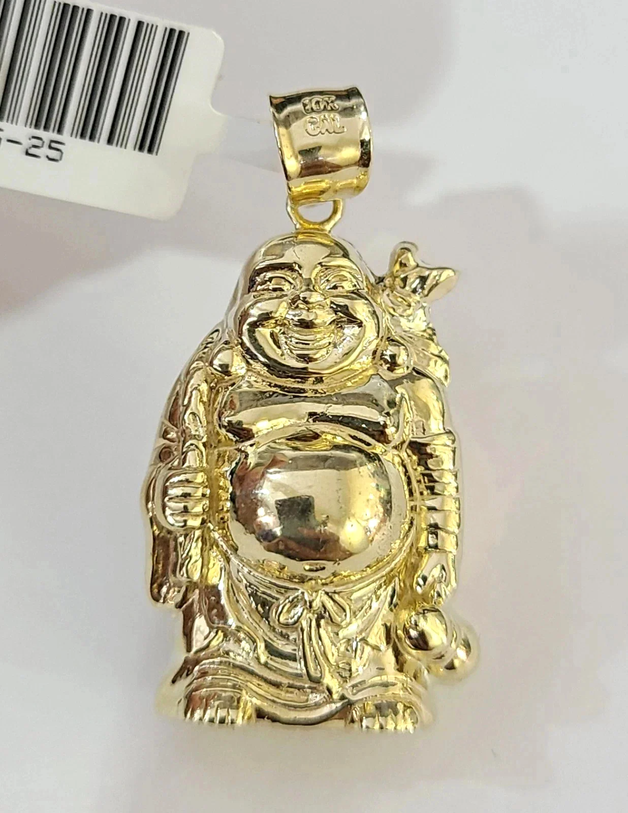 REAL 10k Yellow Gold Palm Chain Laughing Buddha Pendant Charm 3mm Necklace SET - Image 4