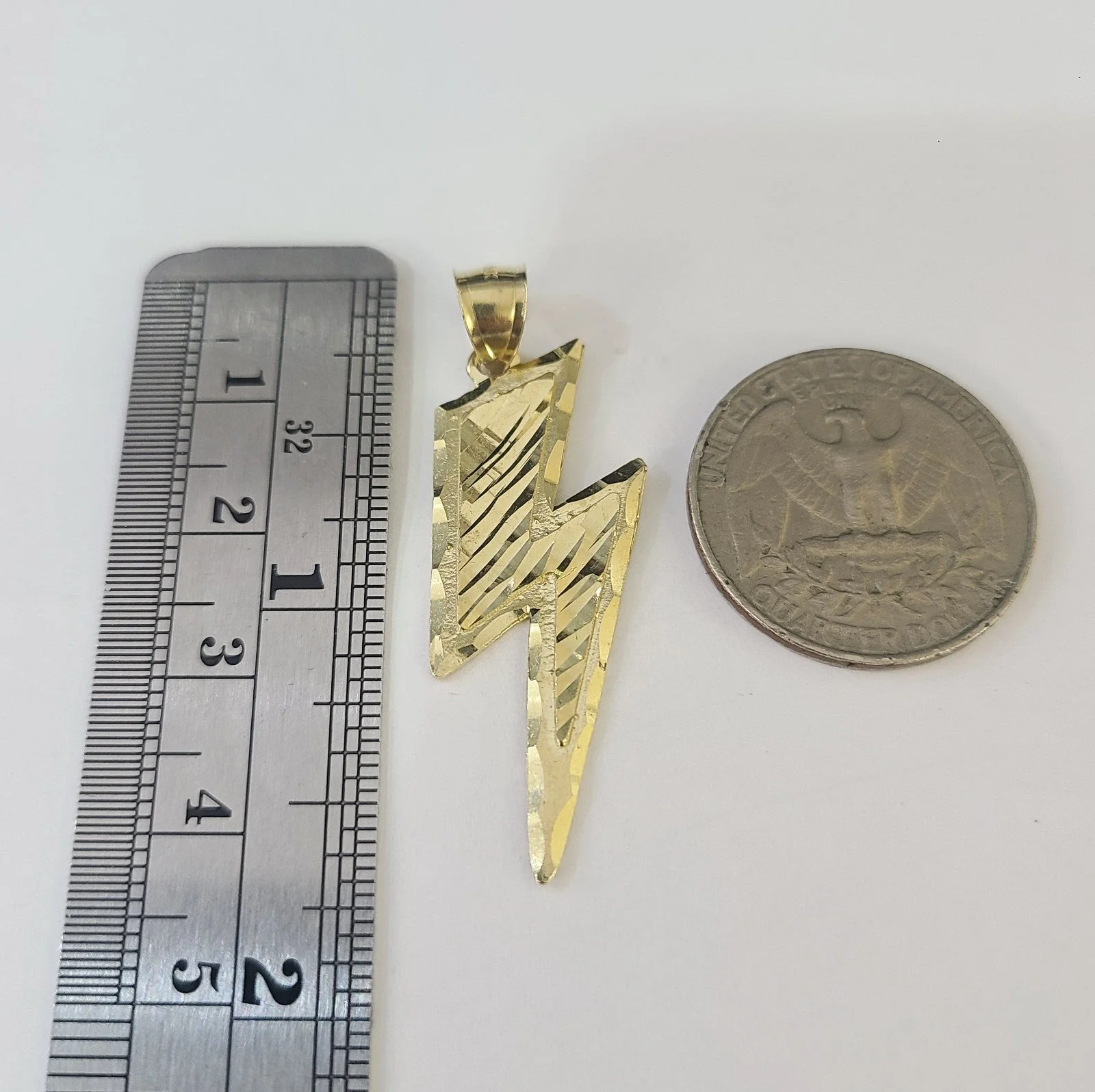 REAL 10k Yellow Gold Palm Chain Lightning Bolt Pendant Charm 3mm SET Necklace - Image 2