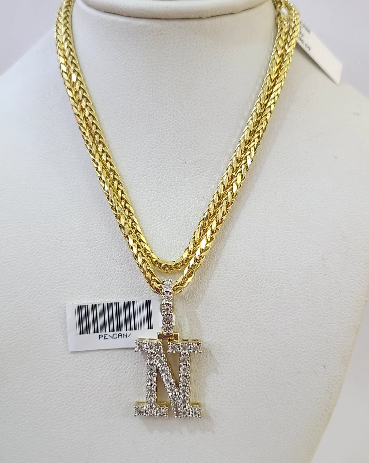 REAL 10k Yellow Gold Palm Chain N Diamond Initial Pendant Charm 3mm SET Necklace
