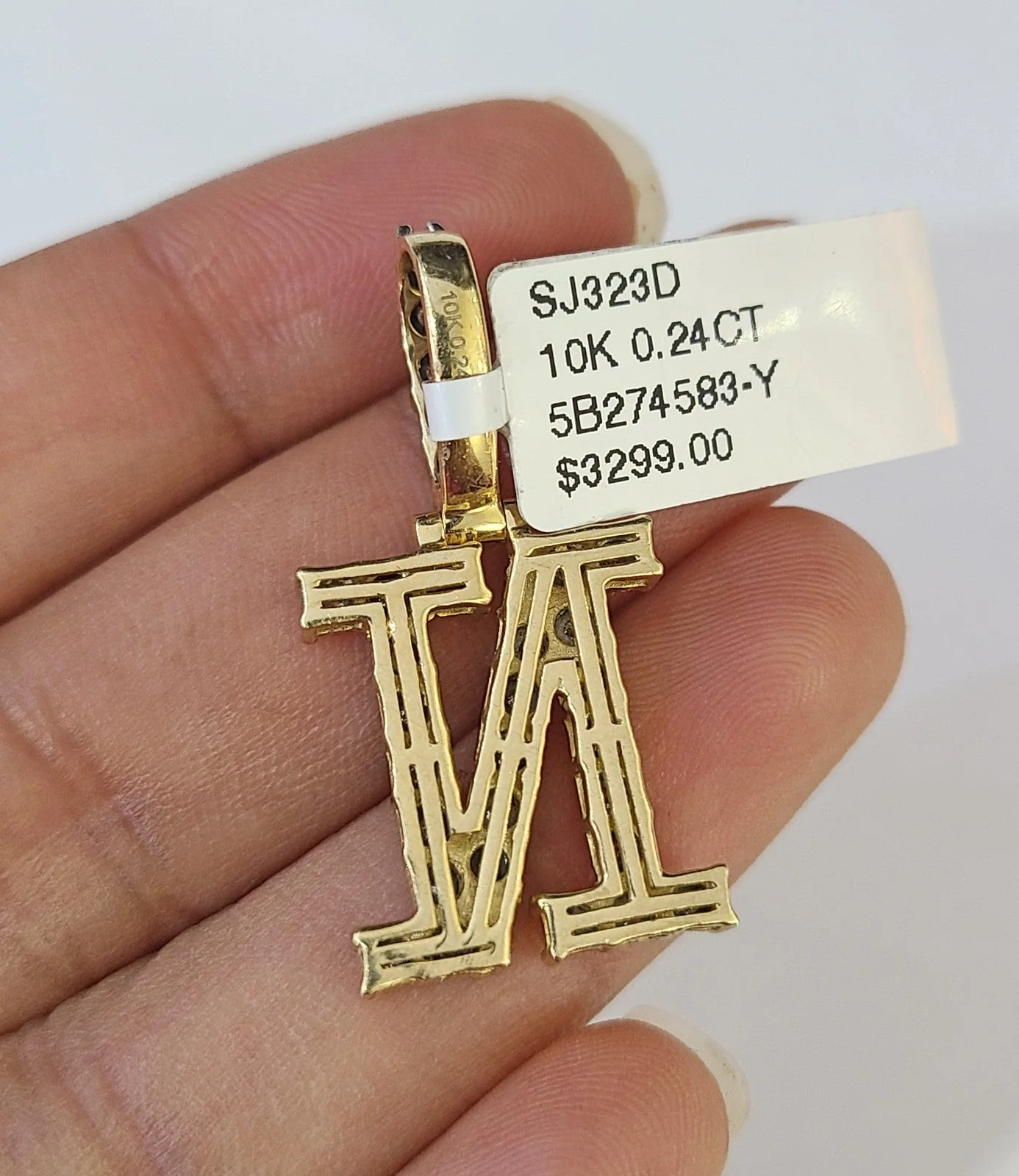 REAL 10k Yellow Gold Palm Chain N Diamond Initial Pendant Charm 3mm SET Necklace - Image 7