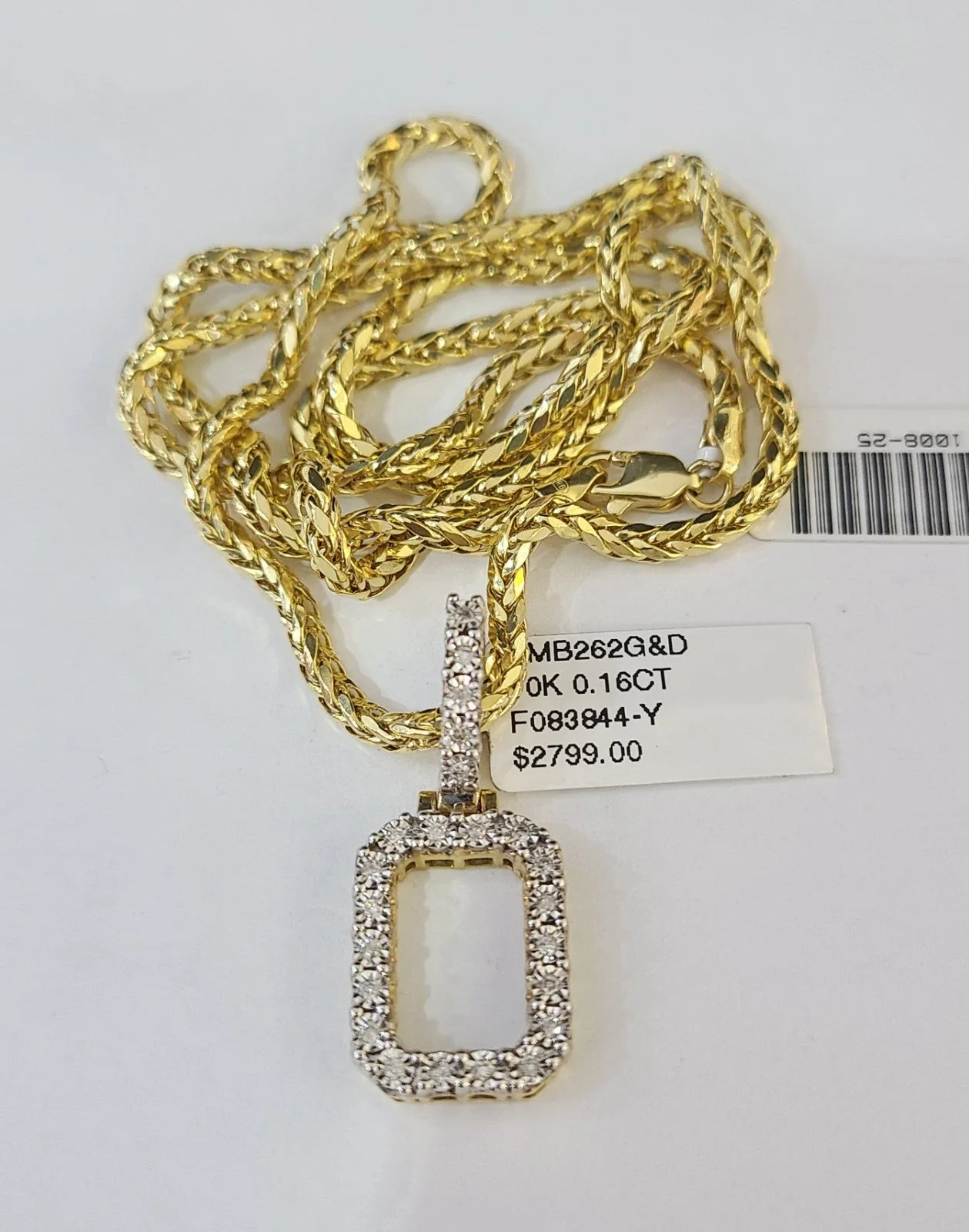 REAL 10k Yellow Gold Palm Chain O Diamond Initial Pendant Charm 3mm SET Necklace
