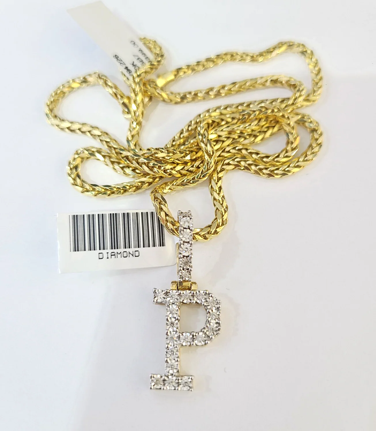 REAL 10k Yellow Gold Palm Chain P Diamond Initial Pendant Charm 3mm SET Necklace - Image 5