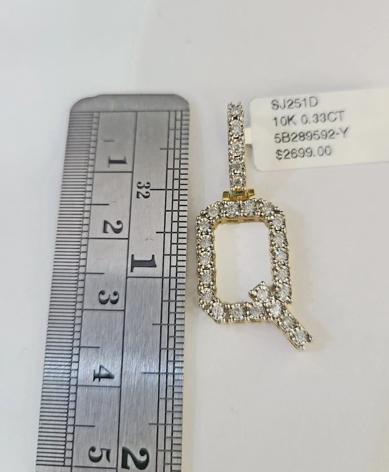 REAL 10k Yellow Gold Palm Chain Q Diamond Initial Pendant Charm 3mm SET Necklace - Image 2