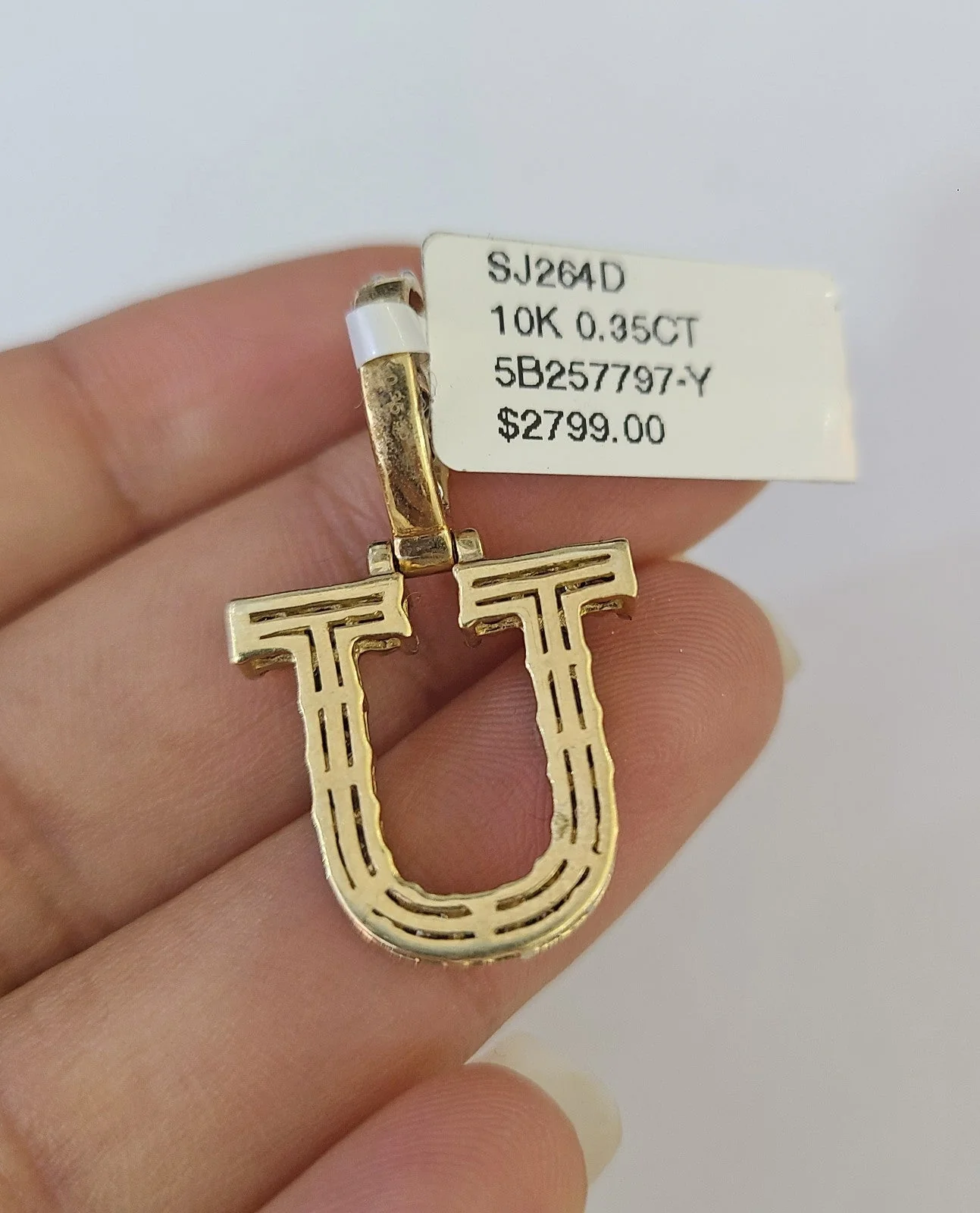 REAL 10k Yellow Gold Palm Chain U Diamond Initial Pendant Charm 3mm SET Necklace - Image 7