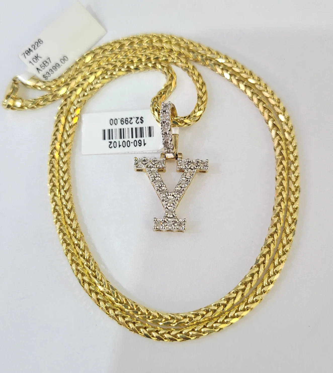 REAL 10k Yellow Gold Palm Chain Y Diamond Initial Pendant Charm 3mm SET Necklace