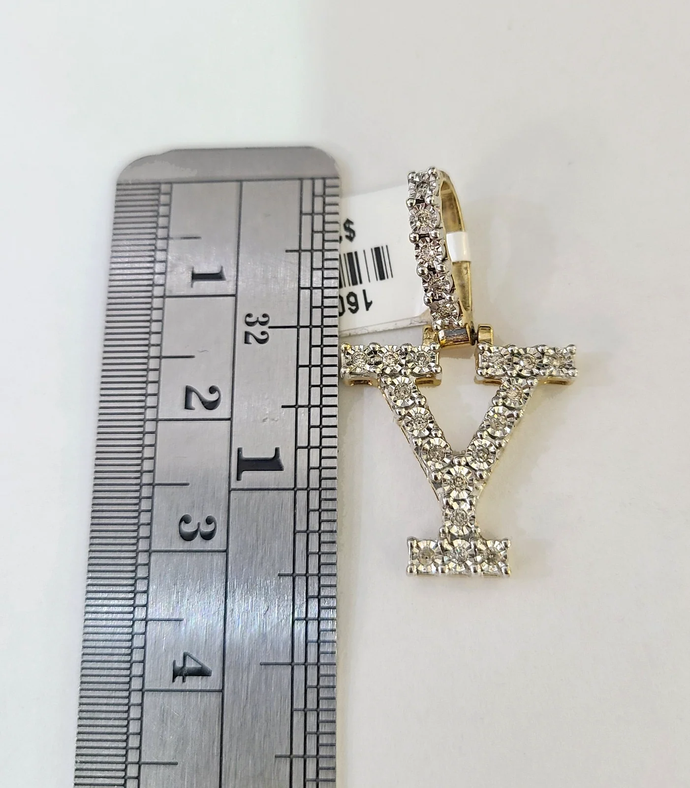 REAL 10k Yellow Gold Palm Chain Y Diamond Initial Pendant Charm 3mm SET Necklace - Image 5