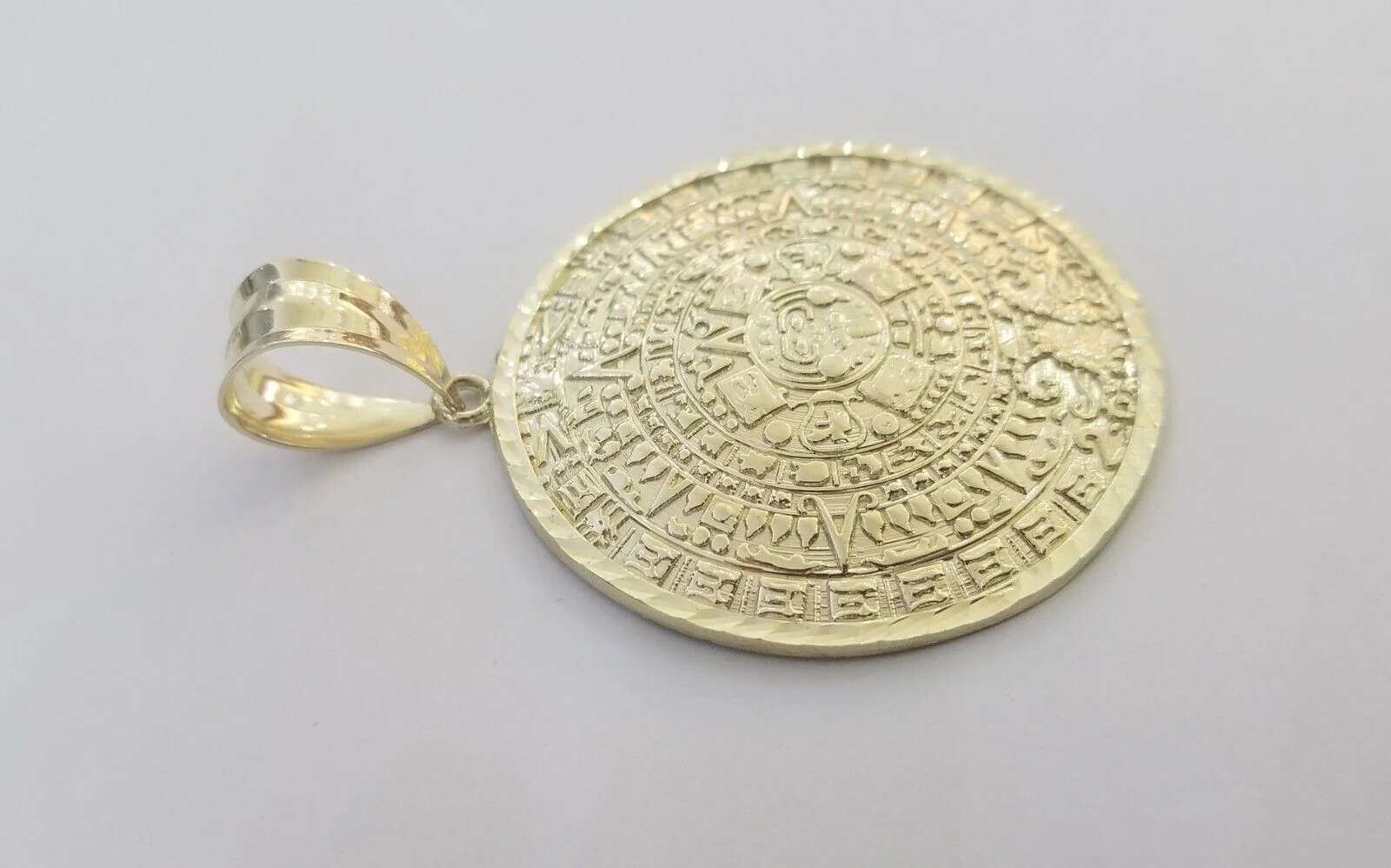 Real 10k Yellow Gold Pendant Circular Mayan Calendar Charm 2.5" SOLID 10kt - Image 4