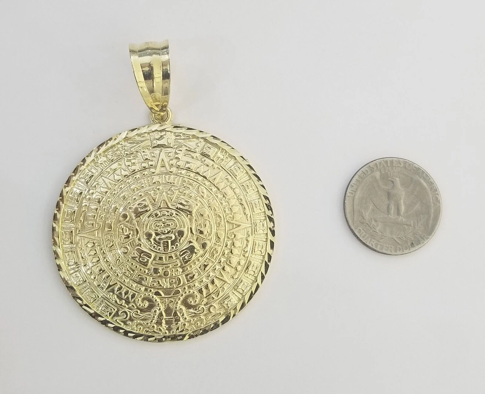 Real 10k Yellow Gold Pendant Circular Mayan Calendar Charm 2.5" SOLID 10kt - Image 6