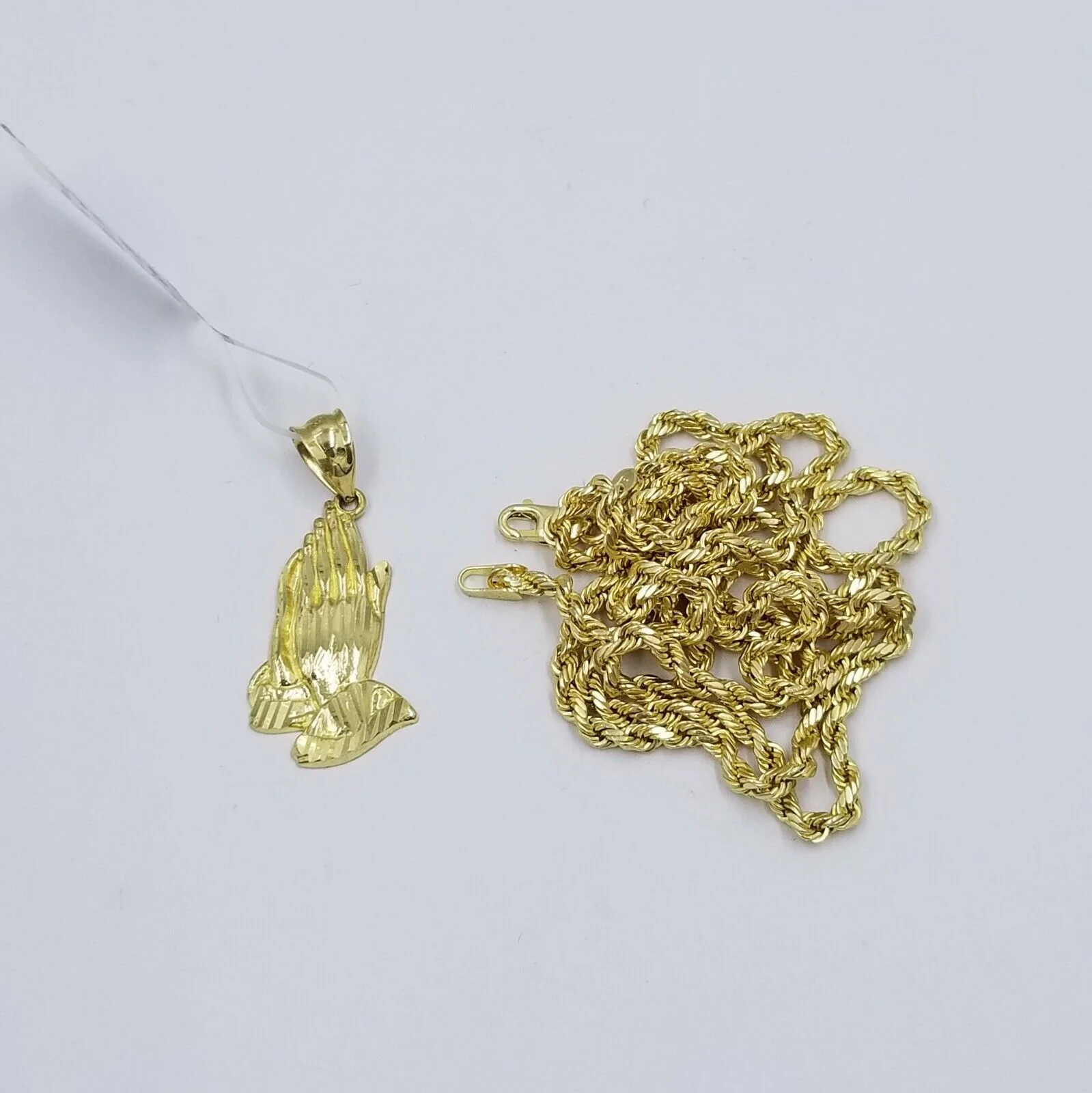 Real 10k Yellow Gold Praying Hand Charm Pendent Rope Chain 2.5mm 18" 20" 22" 24" - Image 10