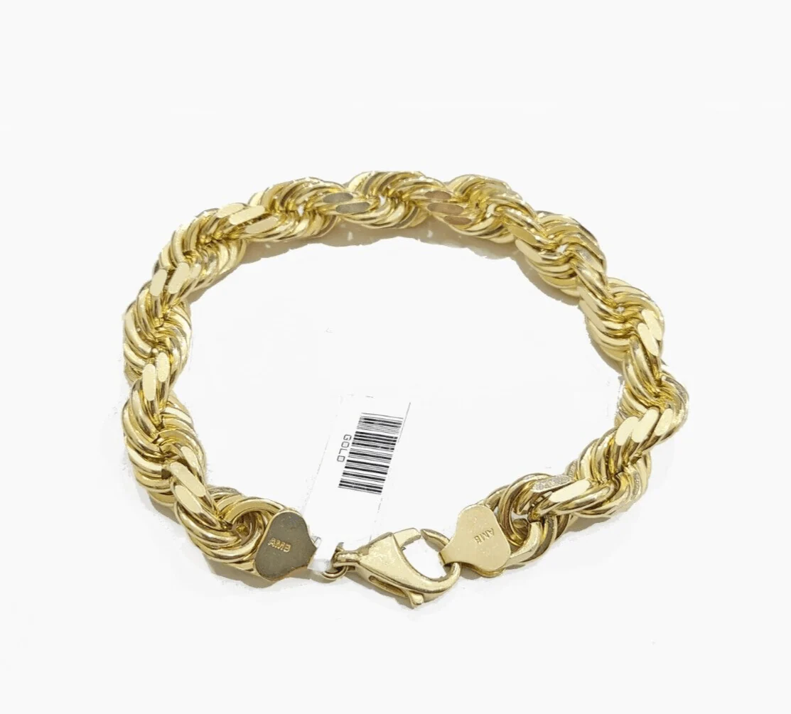 Real 10K Yellow Gold Rope Bracelet 10mm 8 Inch Lobster Lock For mens - Image 5