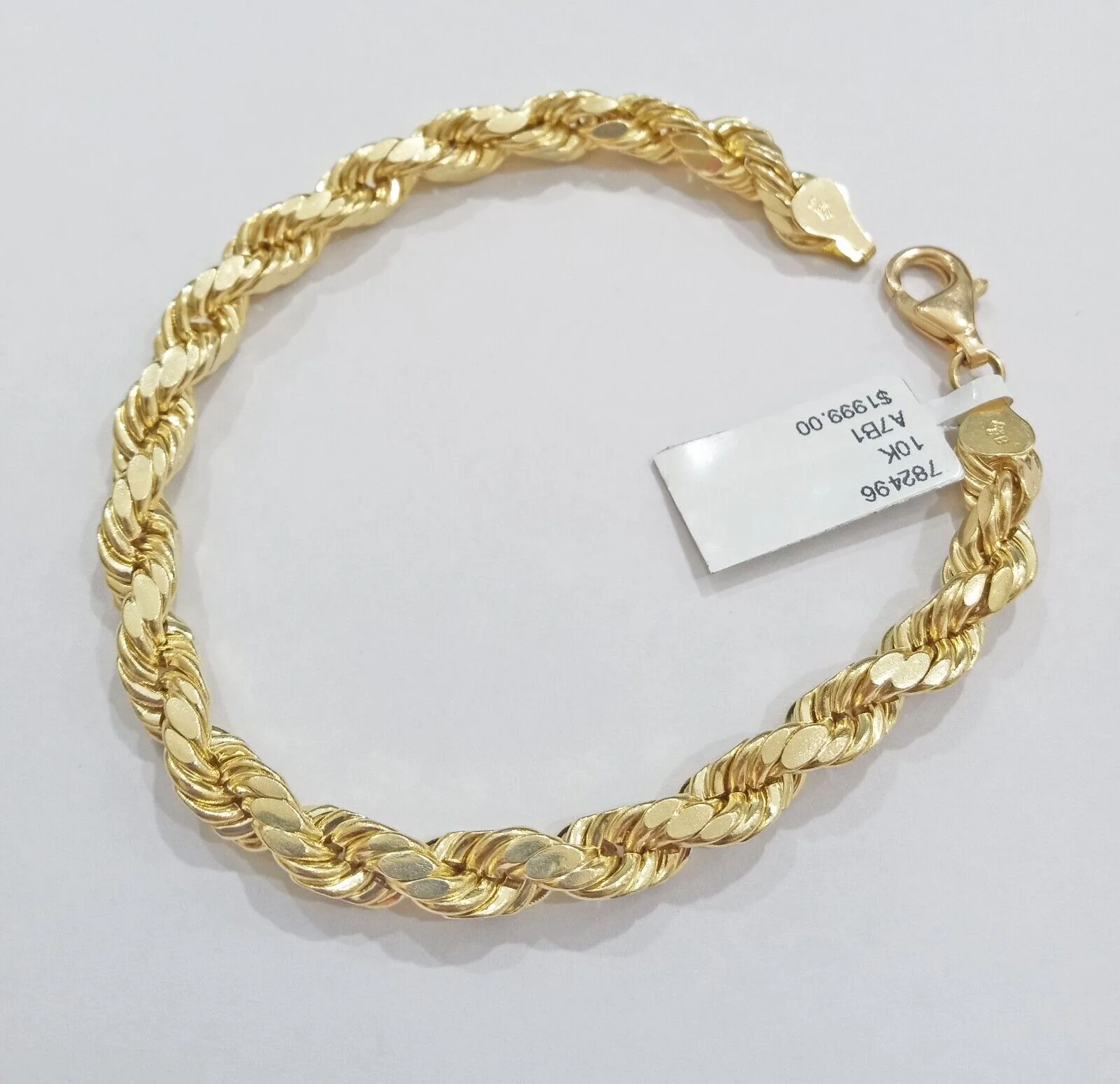 Real 10k Yellow Gold rope Bracelet 6.5mm 8" lobster lock 10kt new for men - Image 4