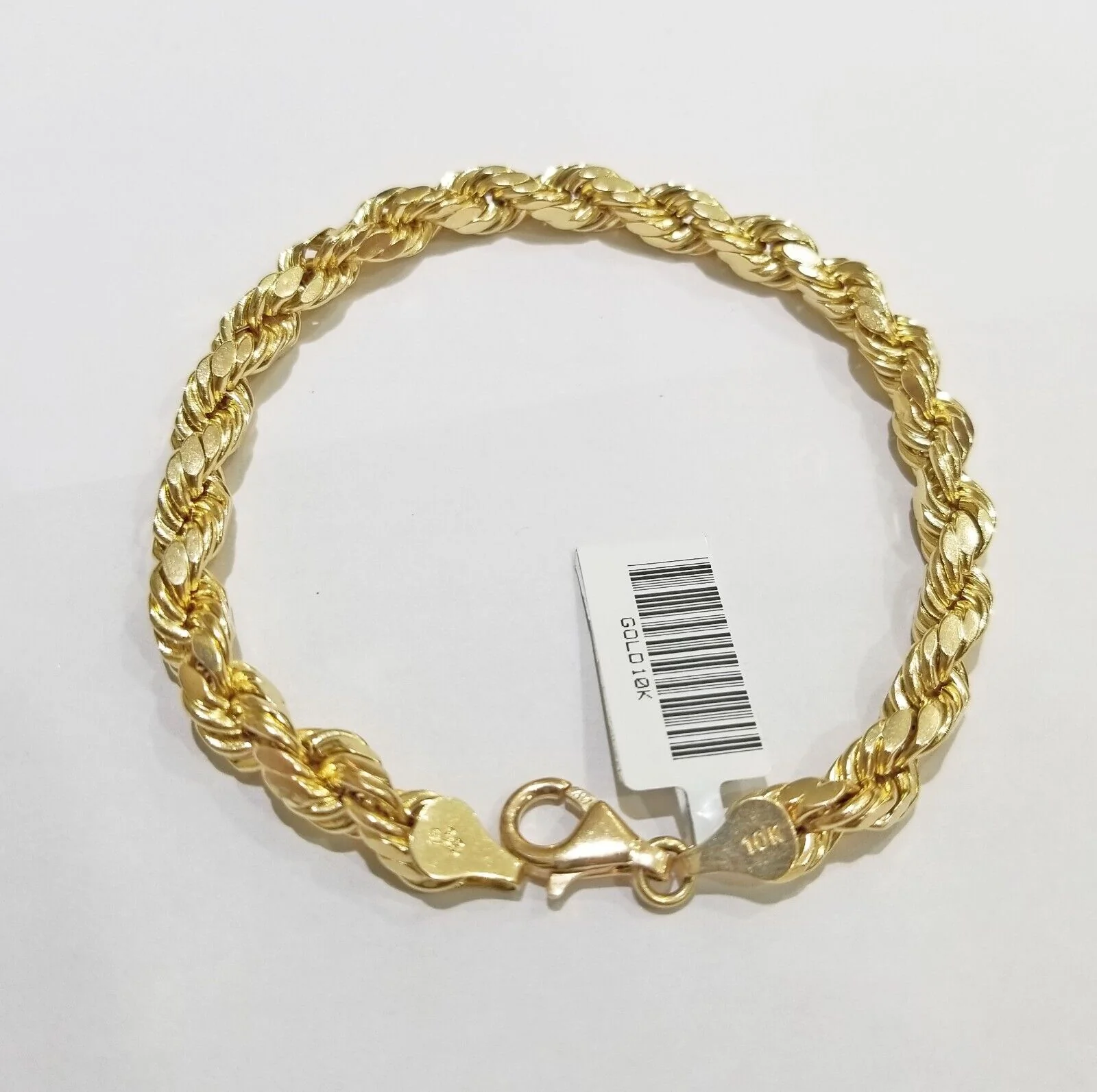 Real 10k Yellow Gold rope Bracelet 6.5mm 8" lobster lock 10kt new for men - Image 5