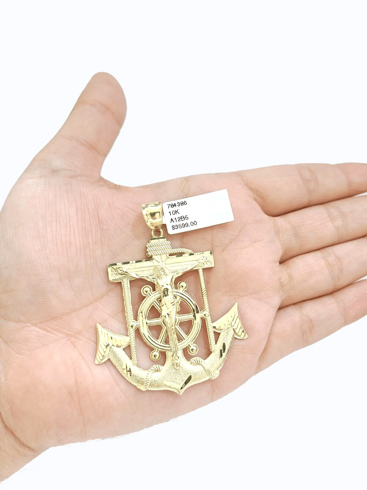 Real 10k Yellow Gold Rope Chain 22'' Necklace anchor cross charm pendant - Image 7