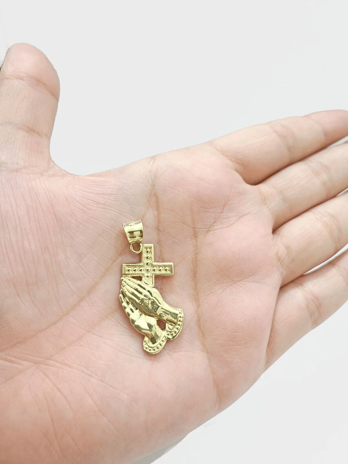 Real 10k Yellow Gold Rope Chain 24'' Necklace Praying Hand Cross Charm Pendant - Image 4