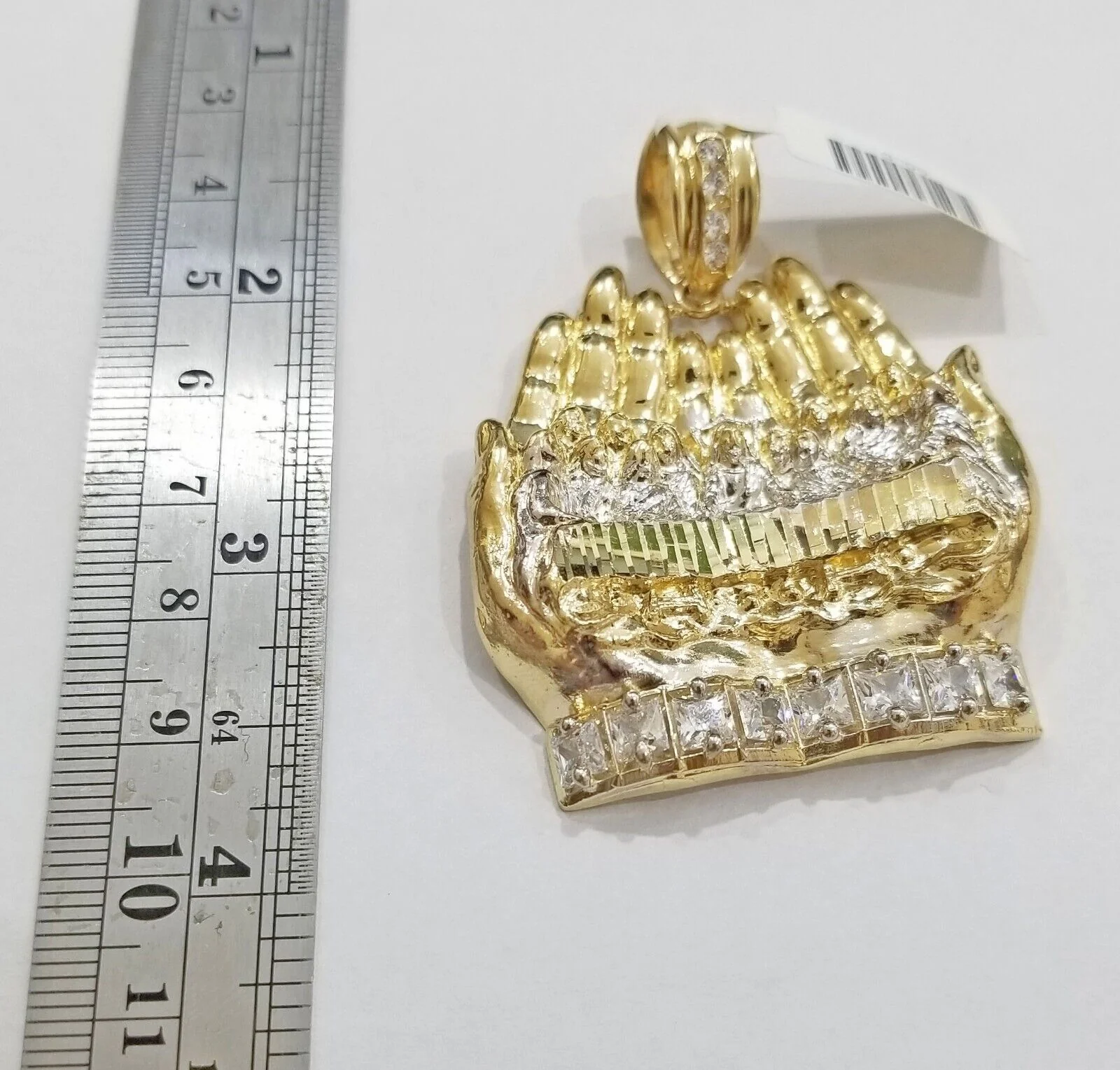 Real 10k Yellow Gold Rope Chain 24"  Necklace  Praying Hand Last Supper Pendant - Image 9