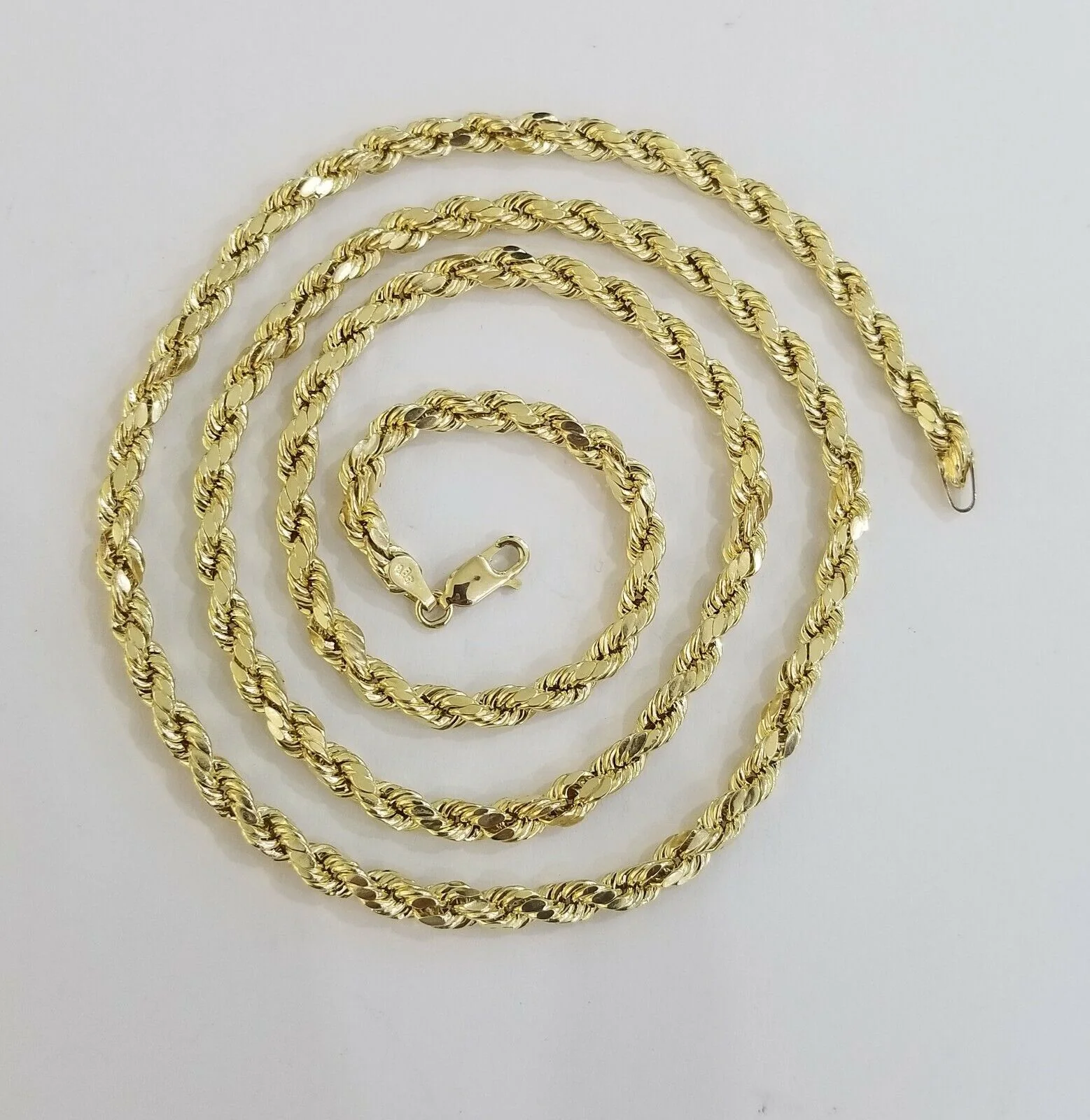 REAL 10k Yellow Gold Rope Chain 26" 4mm Diamond Cut Men Necklace - Image 2