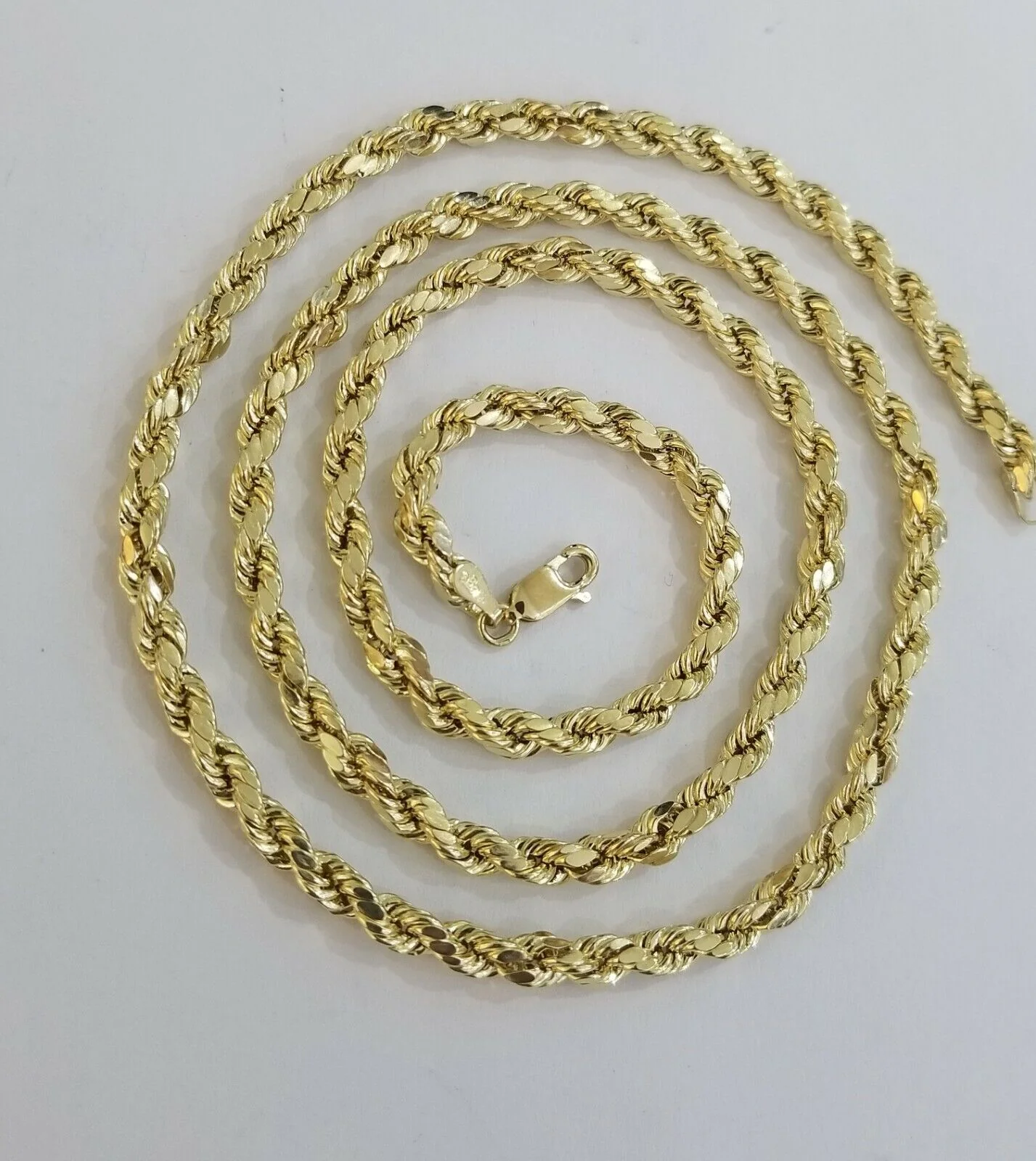 REAL 10k Yellow Gold Rope Chain 26" 4mm Diamond Cut Men Necklace - Image 4