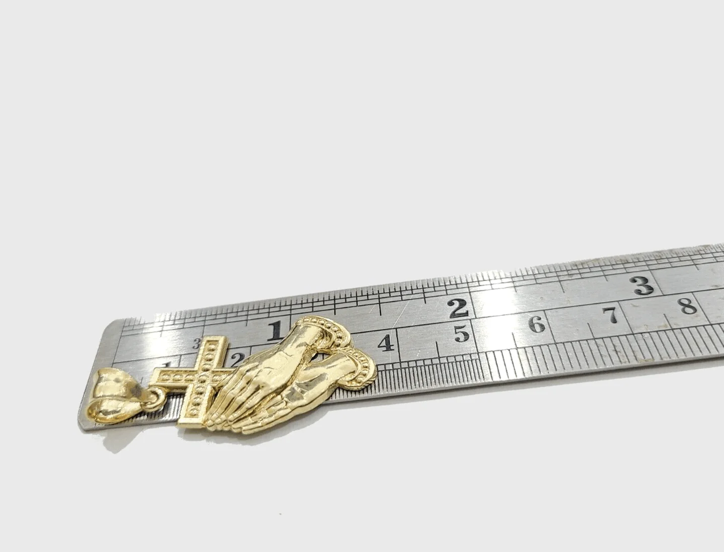 Real 10k Yellow Gold Rope Chain 26'' Necklace Praying Hand Cross Charm Pendant - Image 5