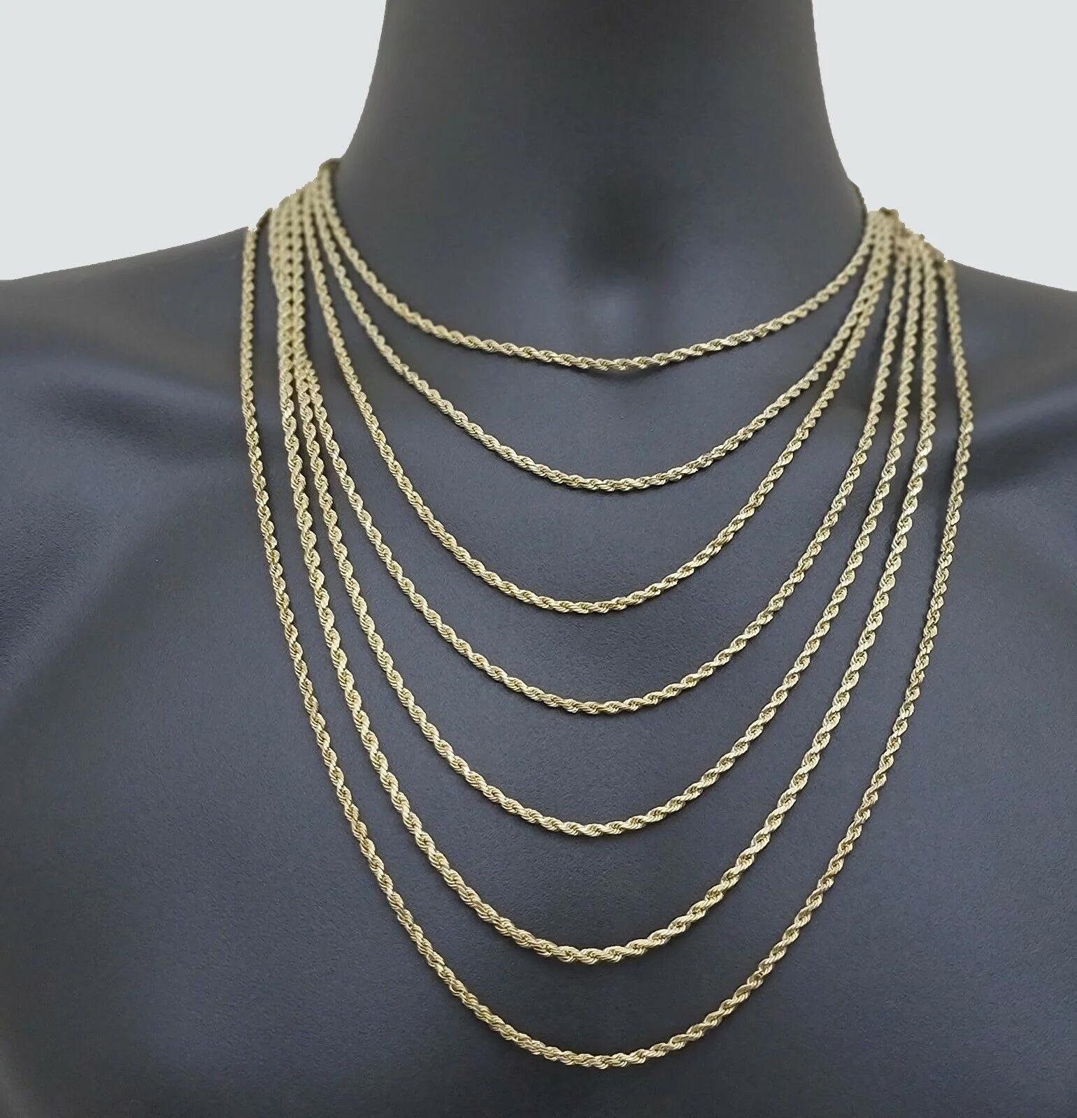 Real 10K Yellow Gold Rope Chain 3mm Diamond cut 16" 18" 20" 22" 24" 26" 28" 30"