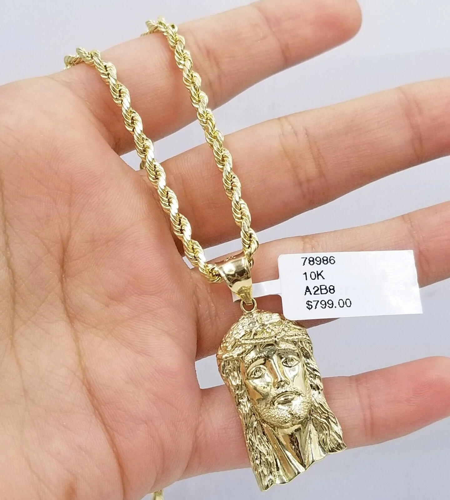 Real 10k Yellow Gold Rope Chain Jesus Charm Pendant SET 4mm 18-28 inch Necklace - Image 7