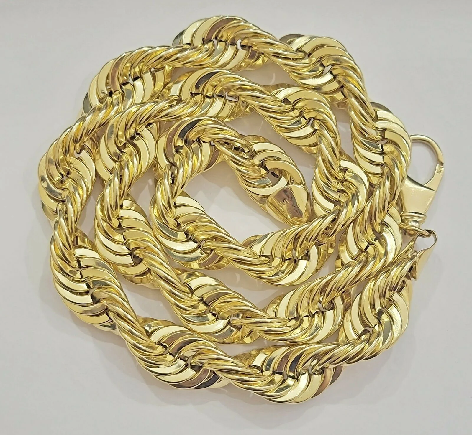 REAL 10K Yellow Gold Rope Chain Necklace 15 MM Thick 24" Diamond Cut 10kt  MEN'S - Image 3