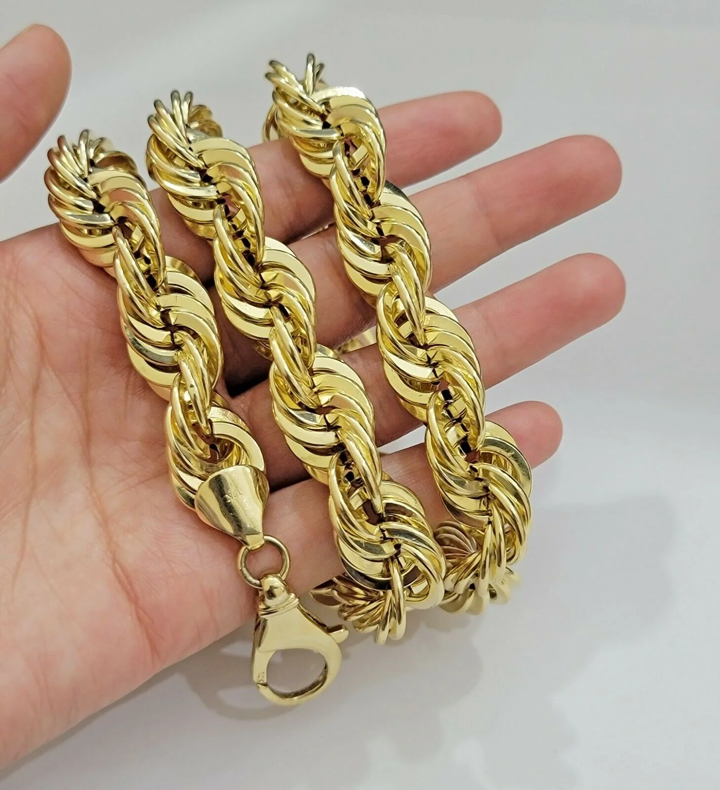 REAL 10K Yellow Gold Rope Chain Necklace 15 MM Thick 24" Diamond Cut 10kt  MEN'S - Image 4