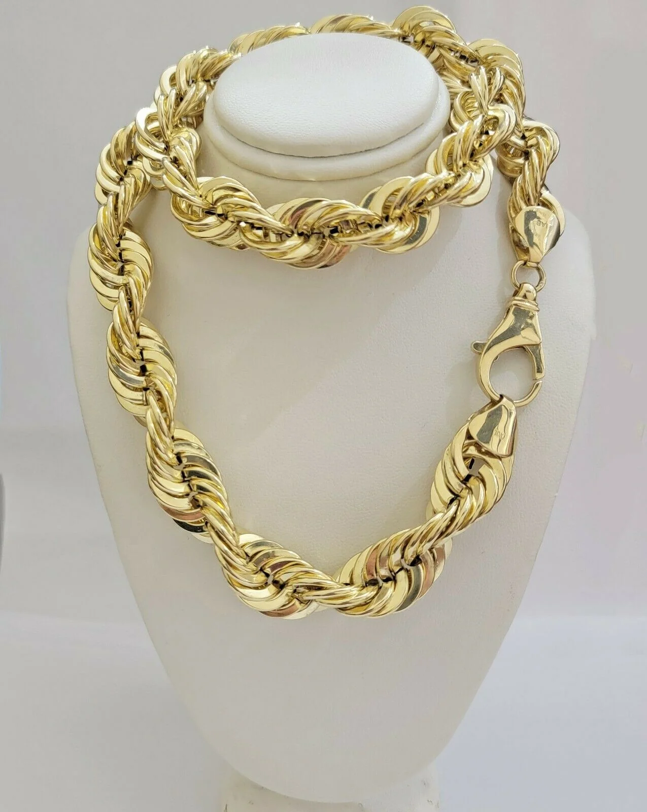 REAL 10K Yellow Gold Rope Chain Necklace 15 MM Thick 24" Diamond Cut 10kt  MEN'S - Image 5