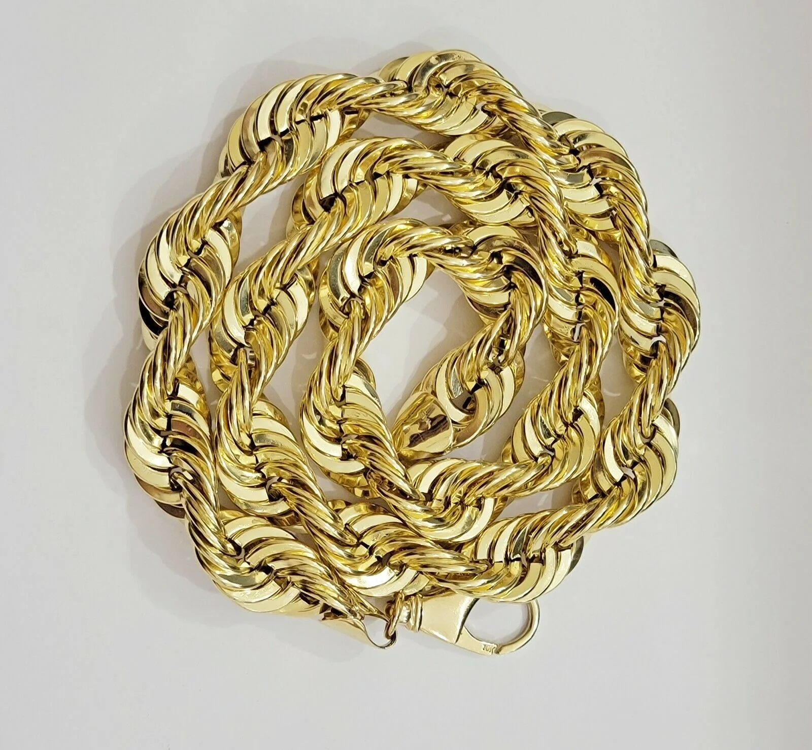 REAL 10K Yellow Gold Rope Chain Necklace 15 MM Thick 24" Diamond Cut 10kt  MEN'S - Image 6