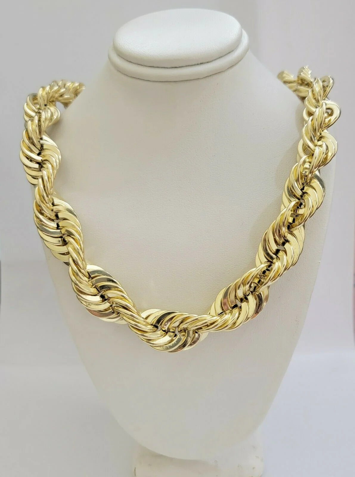 REAL 10K Yellow Gold Rope Chain Necklace 15MM Thick 22" Diamond Cut MEN'S,SHORT - Image 4
