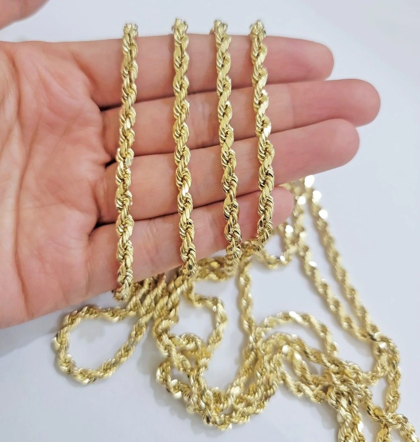 Real 10k Yellow Gold Rope Chain Necklace 4mm 18-28 Inch Diamond Cut Mens 10kt - Image 4