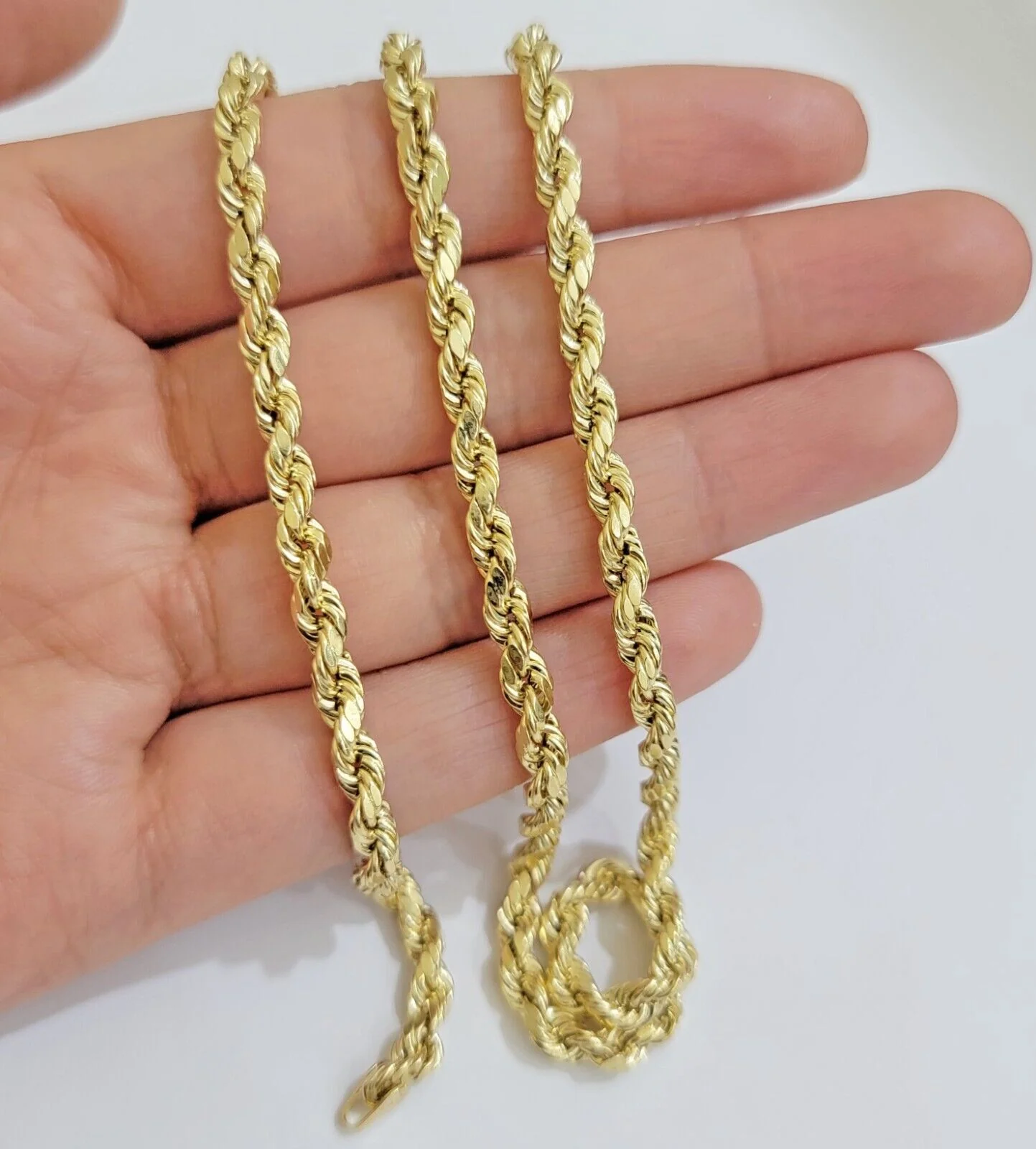 Real 10k Yellow Gold Rope Chain Necklace 4mm 18-28 Inch Diamond Cut Mens 10kt - Image 7