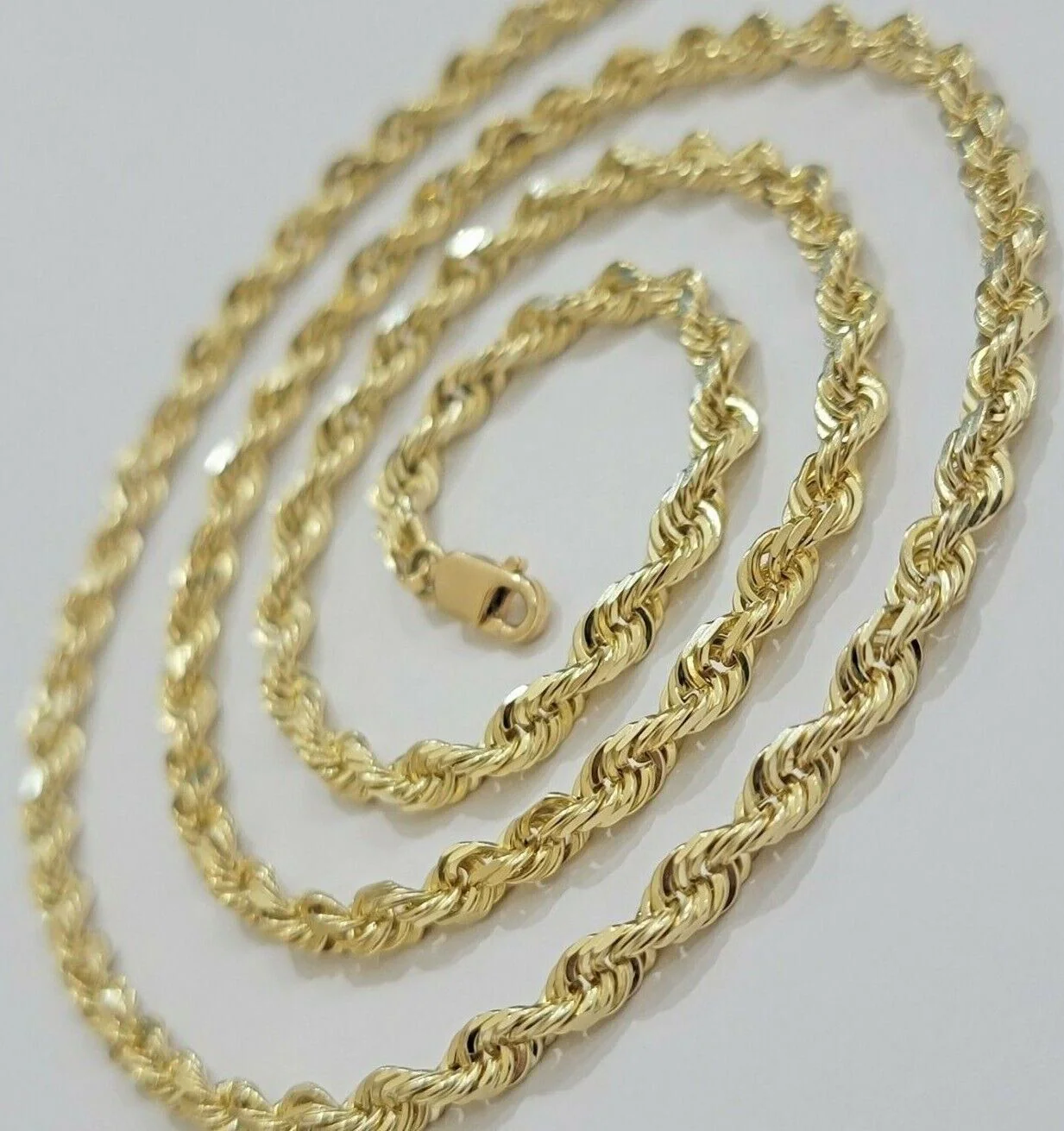 Real 10k Yellow Gold Rope Chain Necklace 4mm 18"- 30" Inch Diamond cuts 10kt - Image 5