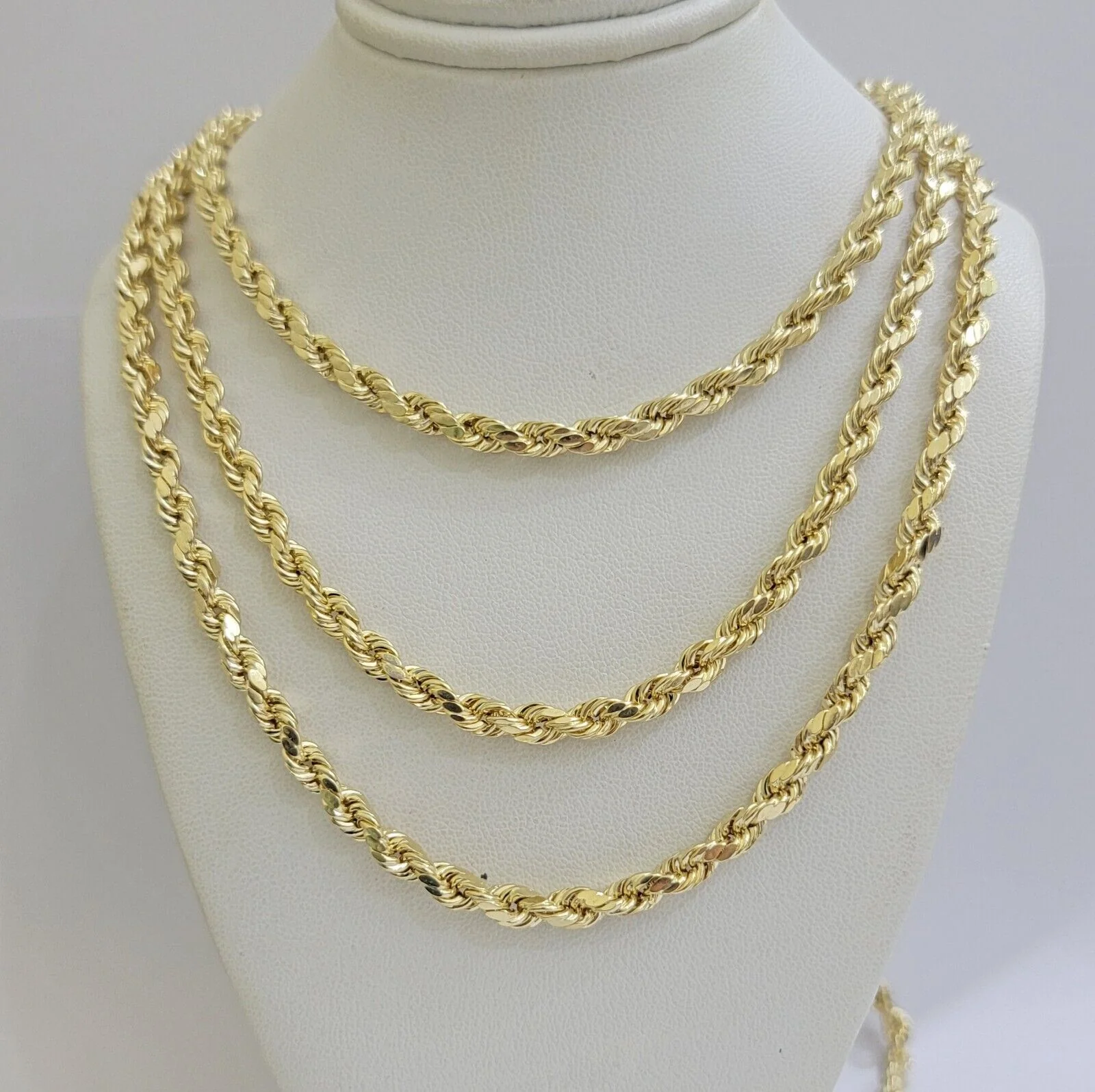 Real 10K Yellow Gold Rope Chain Necklace 5mm  Necklace 18" - 30 Inch 10kt Mens