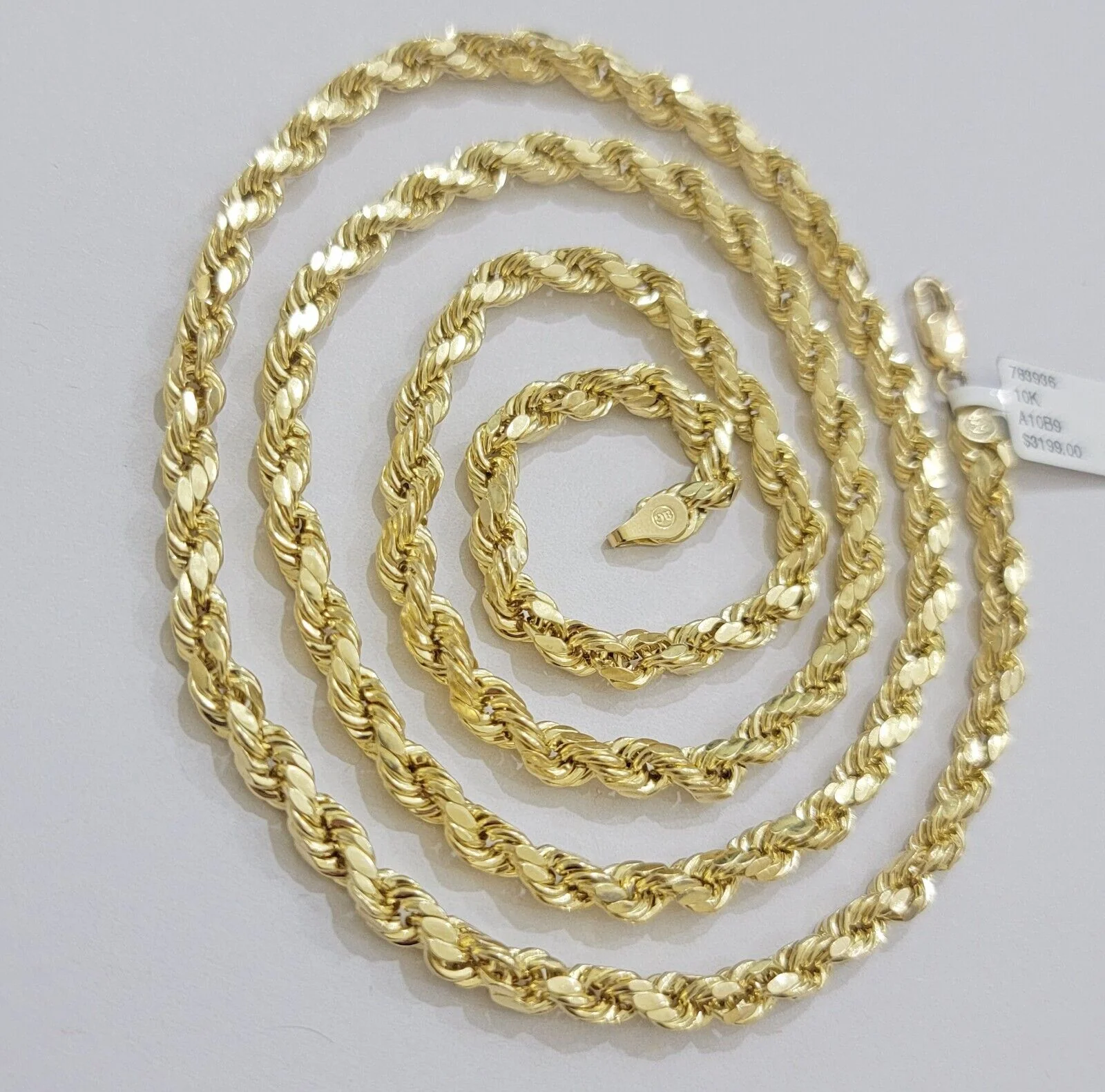 Real 10K Yellow Gold Rope Chain Necklace 5mm  Necklace 18" - 30 Inch 10kt Mens - Image 11