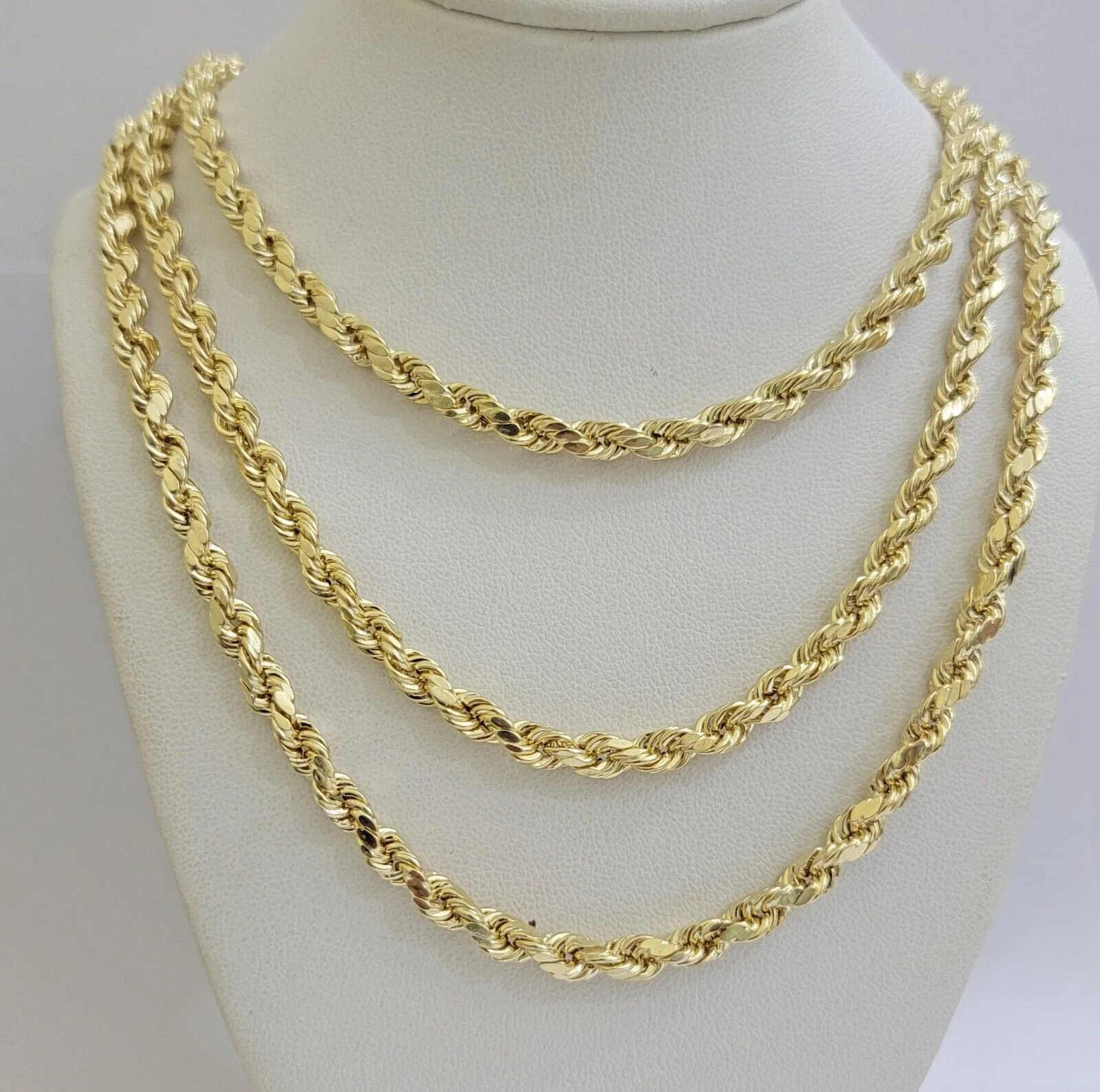 Real 10K Yellow Gold Rope Chain Necklace 5mm  Necklace 18" - 30 Inch 10kt Mens - Image 8