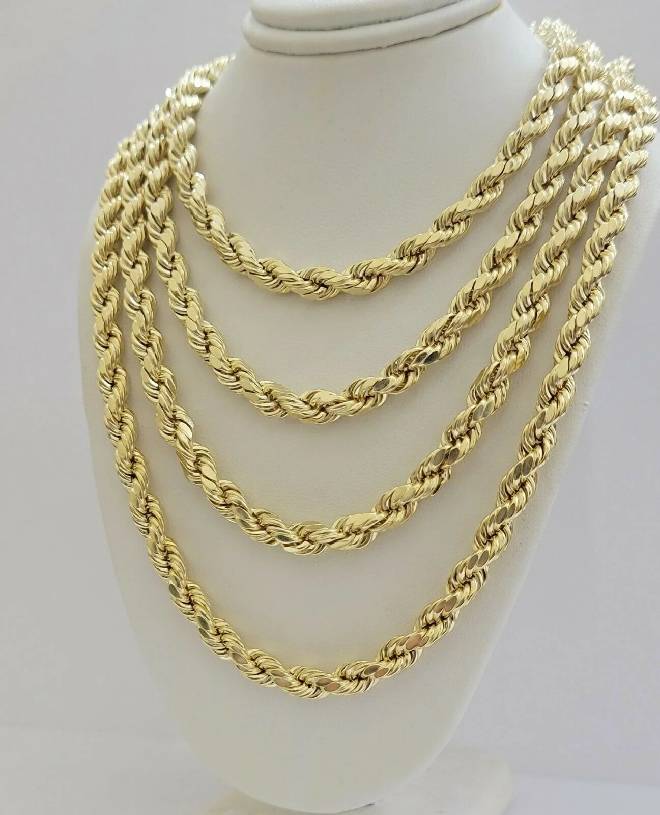 Real 10k Yellow Gold Rope Necklace 7mm Chain 18"-30" Inch Diamond Cut, 10kt MENS - Image 2