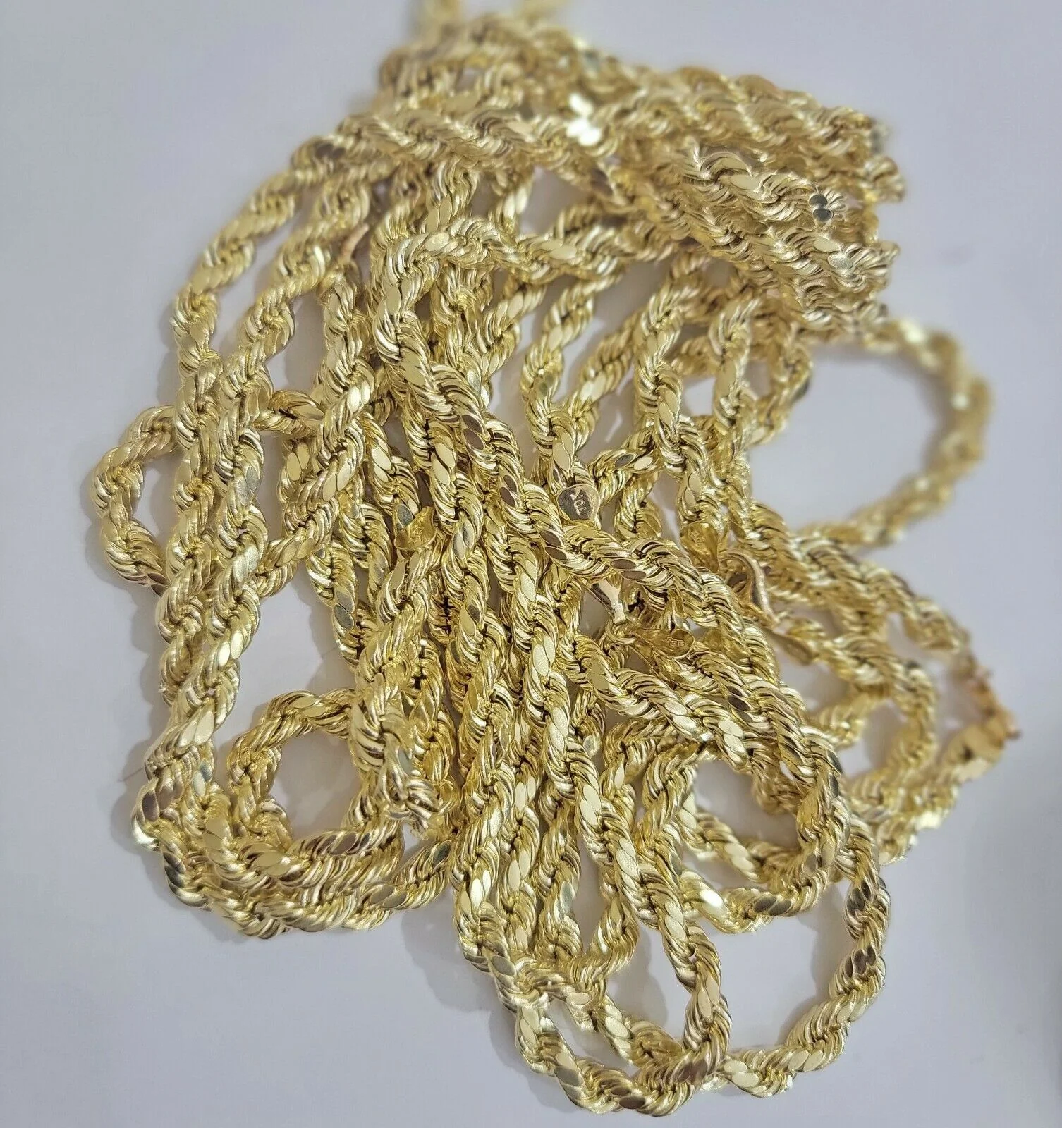 Real 10k Yellow Gold Rope Necklace 7mm Chain 18"-30" Inch Diamond Cut, 10kt MENS - Image 8