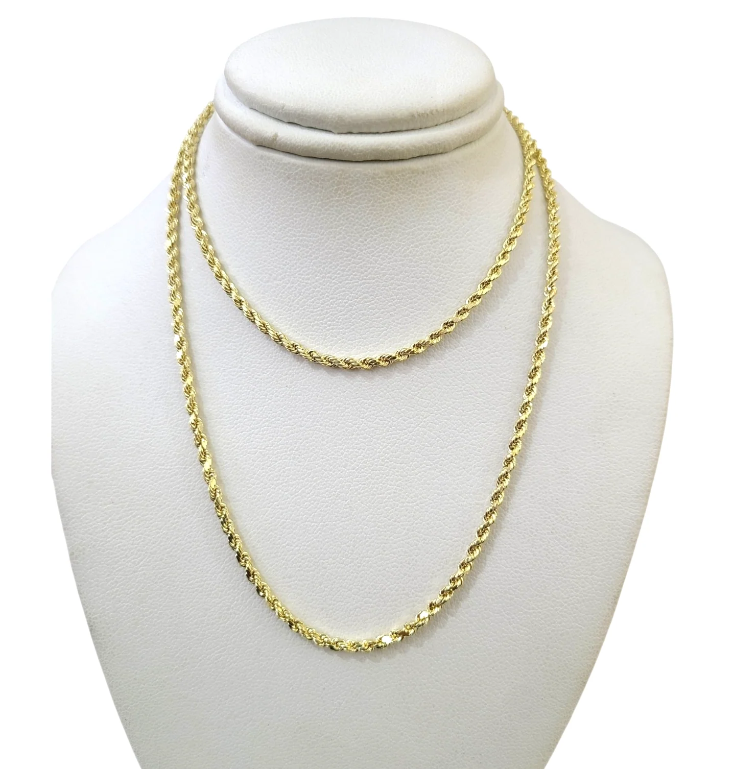 Real 10k Yellow Gold Rope Necklace Chain 2mm 18-30 Inch Diamond Cuts 10kt