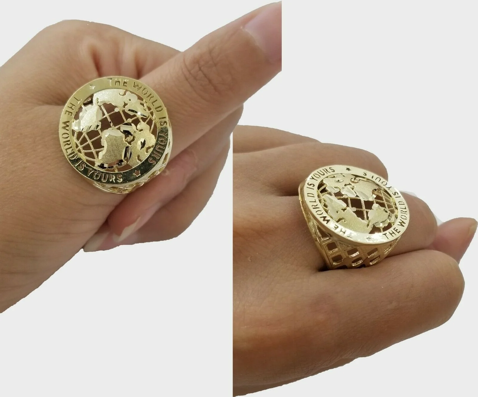 Real 10k Yellow Gold World Map Charm Pendant Ring The World Is Yours Engraved - Image 11