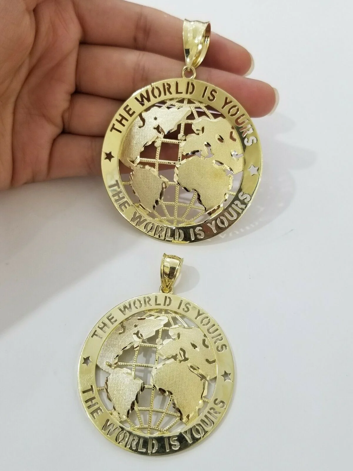Real 10k Yellow Gold World Map Charm Pendant Ring The World Is Yours Engraved - Image 12