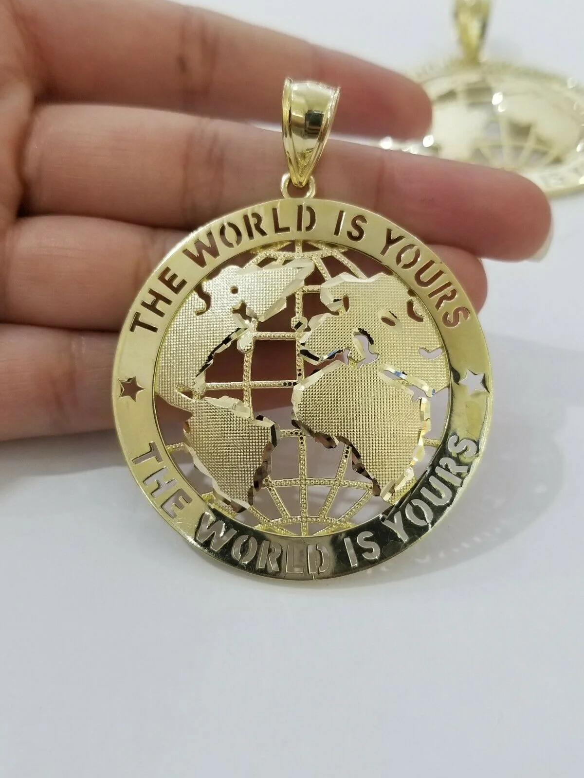 Real 10k Yellow Gold World Map Charm Pendant Ring The World Is Yours Engraved - Image 16