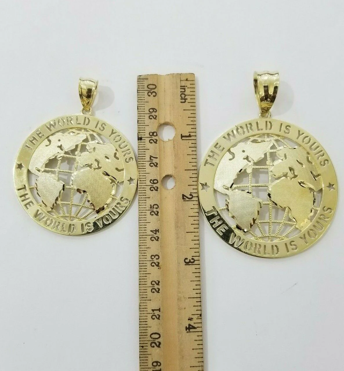 Real 10k Yellow Gold World Map Charm Pendant Ring The World Is Yours Engraved - Image 3