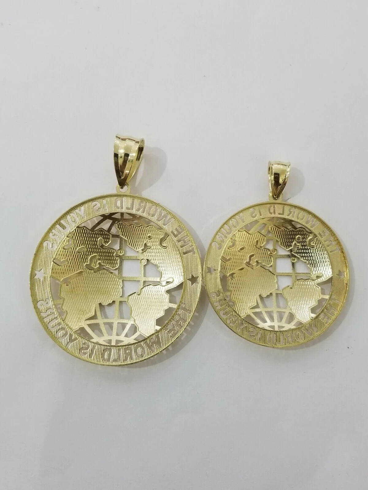 Real 10k Yellow Gold World Map Charm Pendant Ring The World Is Yours Engraved - Image 4