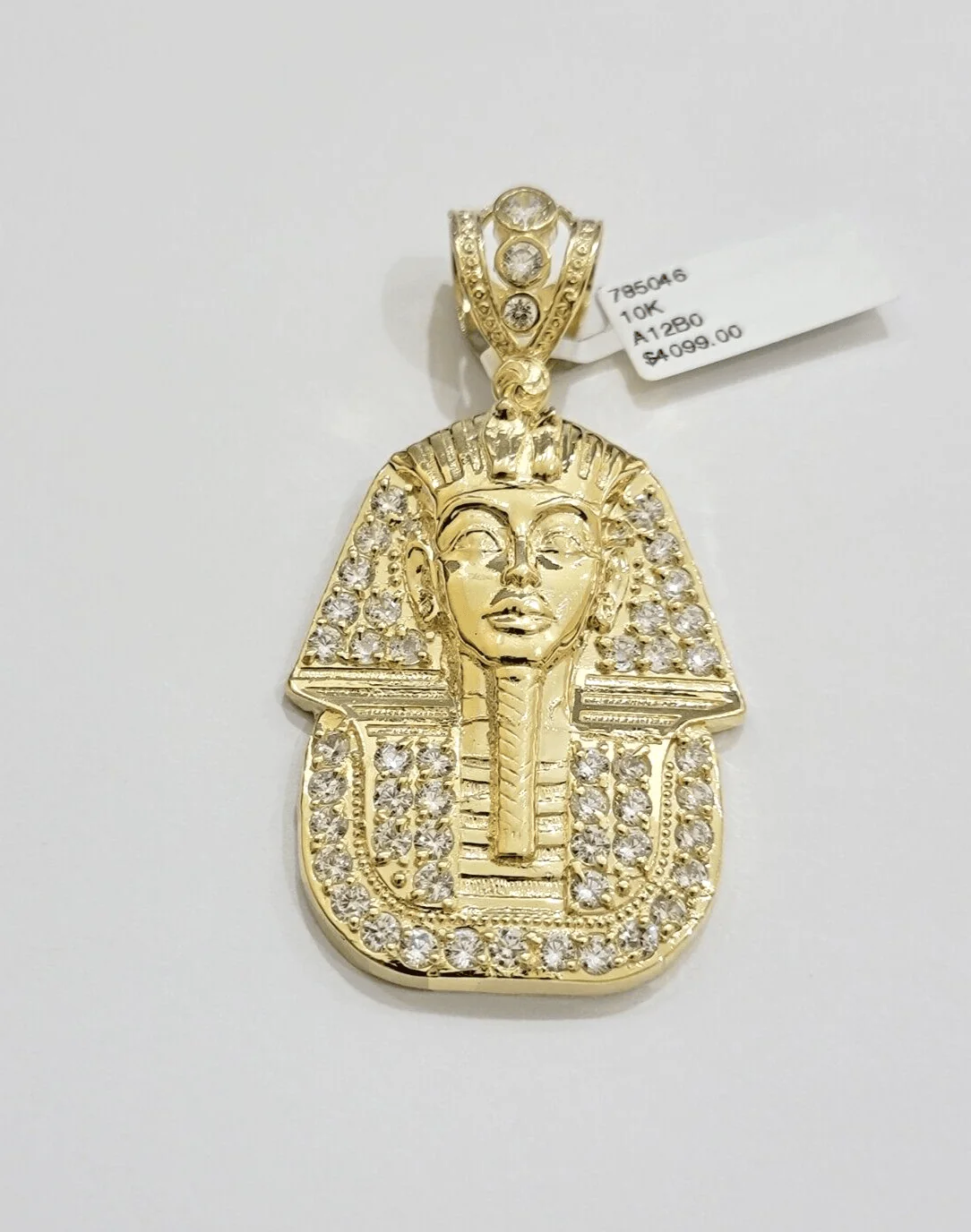 Real 10kt Pharoah Charm Pendant CZ 10k Yellow Gold For Chain Necklace 2.2'' SALE - Image 2