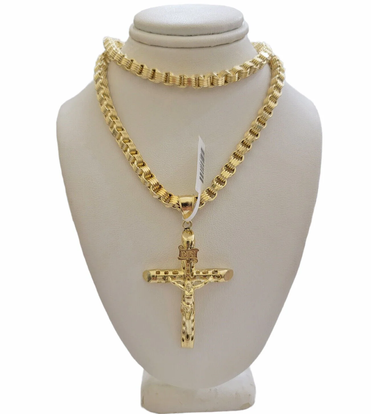 Real 10kt Yellow Gold Chain Pendant Byzantine Necklace 20"-28" & Cross Charm SET - Image 5