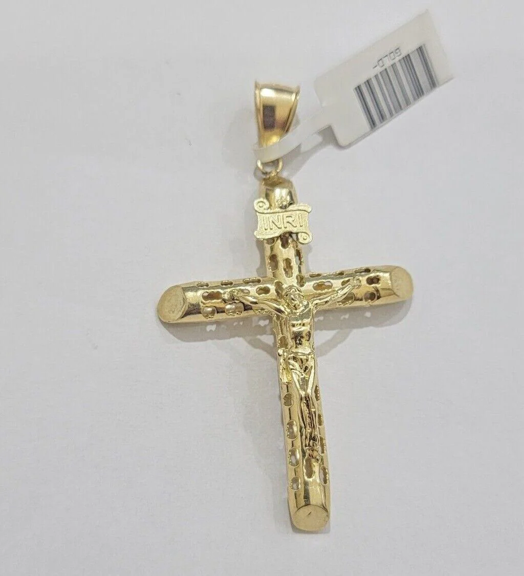 Real 10kt Yellow Gold Chain Pendant Byzantine Necklace 20"-28" & Cross Charm SET - Image 6